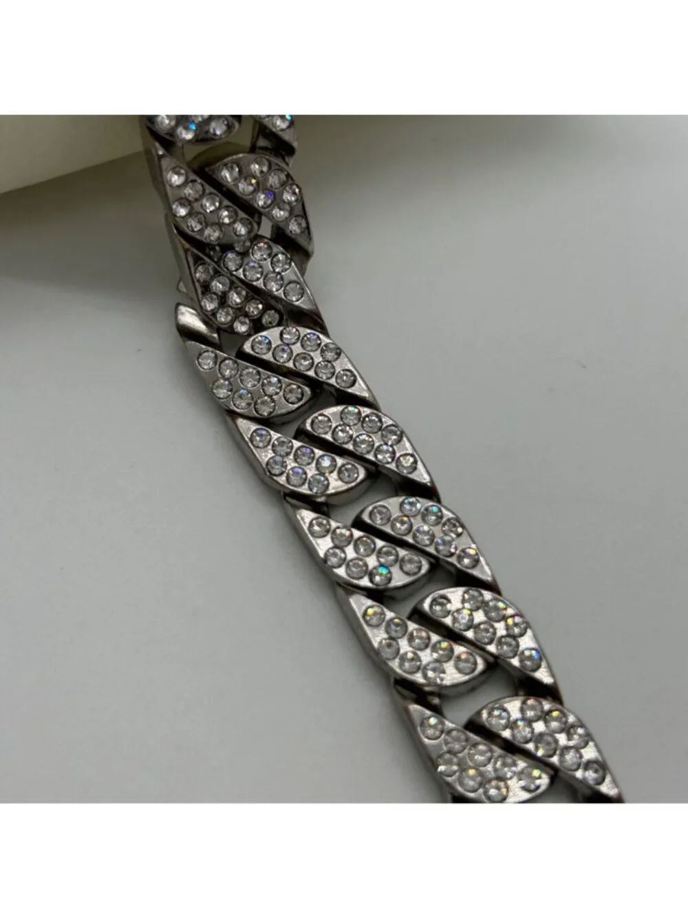 Iced Out Miami Cuban Link Bracelet Mens Hip Hop Bling Silver Tone Pave 7.5 inch